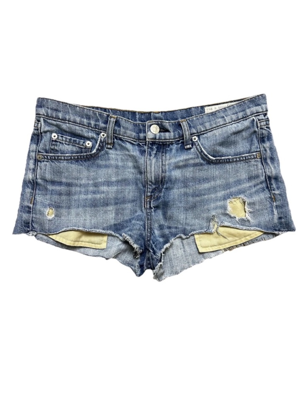 Rag & Bone The Mila Cutoff Short Moss Women's Blue Denim Distressed Raw Hem 28